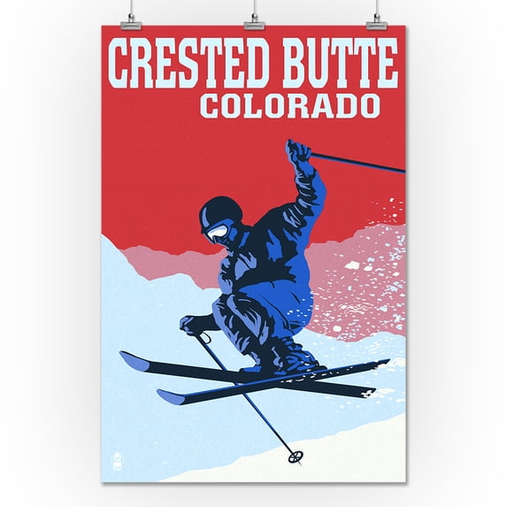 Crested Butte, Colorado - Colorblocked Skier - Lantern Press Poster (24x36 Giclee Gallery Print, Wall Decor Travel Poster)