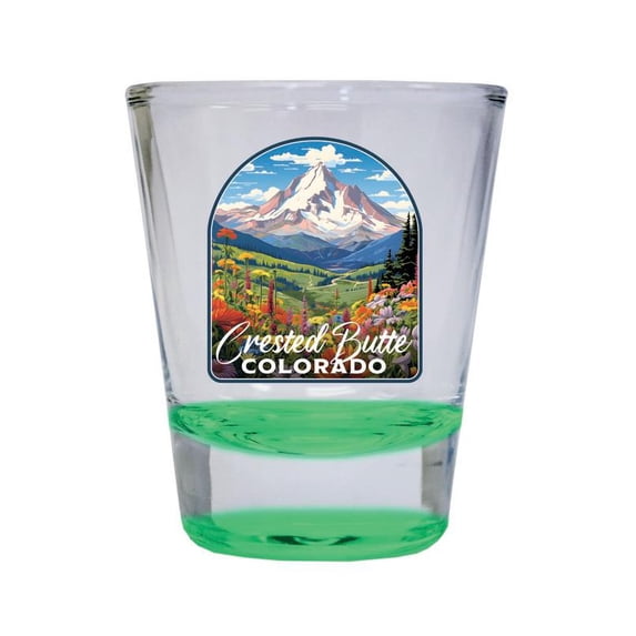Crested Butte Mountain Colorado Design B Souvenir 2 oz Round Shot Glass Green