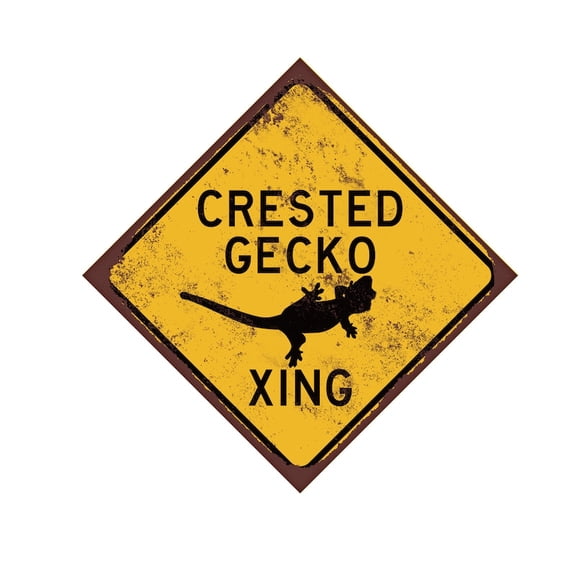Crested Gecko Crossing sign, Xing, Caution, Small Pet Gift, Lizard, Reptile gift- Rusted or New Style Sign Size: 8 inch x 8 inch