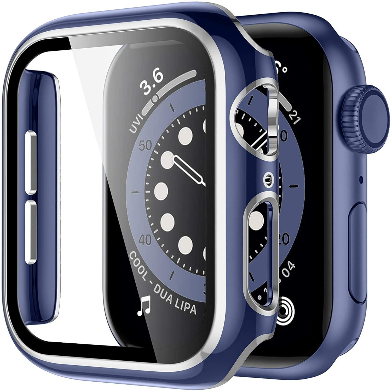 Crested Glass Cover for Apple Watch Case 45mm 41mm 44mm 40mm 42mm 38mm iWatch Bumper Screen Protector Apple Watch Series 3 4 5 6 SE 7 blue silver Walmart