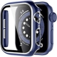 thumbnail image 1 of Crested Glass+Cover for Apple Watch Case 45mm 41mm 44mm 40mm 42mm 38mm iWatch Bumper+Screen Protector Apple Watch Series 3 4 5 6 SE 7 - blue silver, 1 of 7
