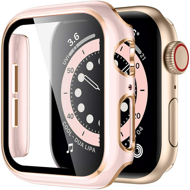 Crested Glass+Cover for Apple Watch Case 45mm 41mm 44mm 40mm 42mm 38mm  iWatch Bumper+Screen Protector Apple Watch Series 3 4 5 6 SE 7 - pink rose