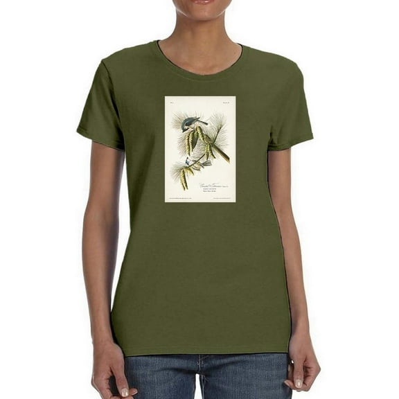 Crested Titmouse T-Shirt Women -John James Audubon Designs, Female Large