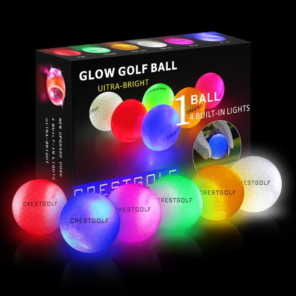Crestgolf Glow in the Dark Golf Balls Night Light up Led Golf Ball Golf Gift 6 Colors Funny Golf Sports Game