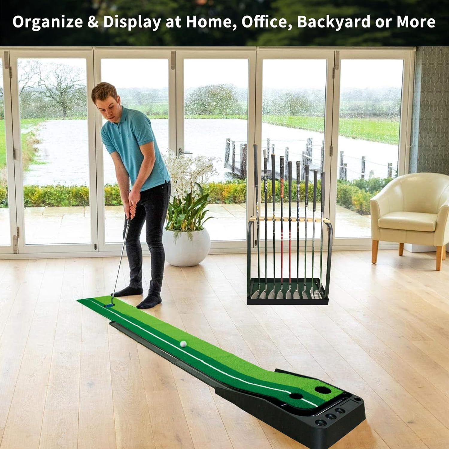 Crestgolf Golf Club Organizer Display Stand with Artificial Turf Mat ...