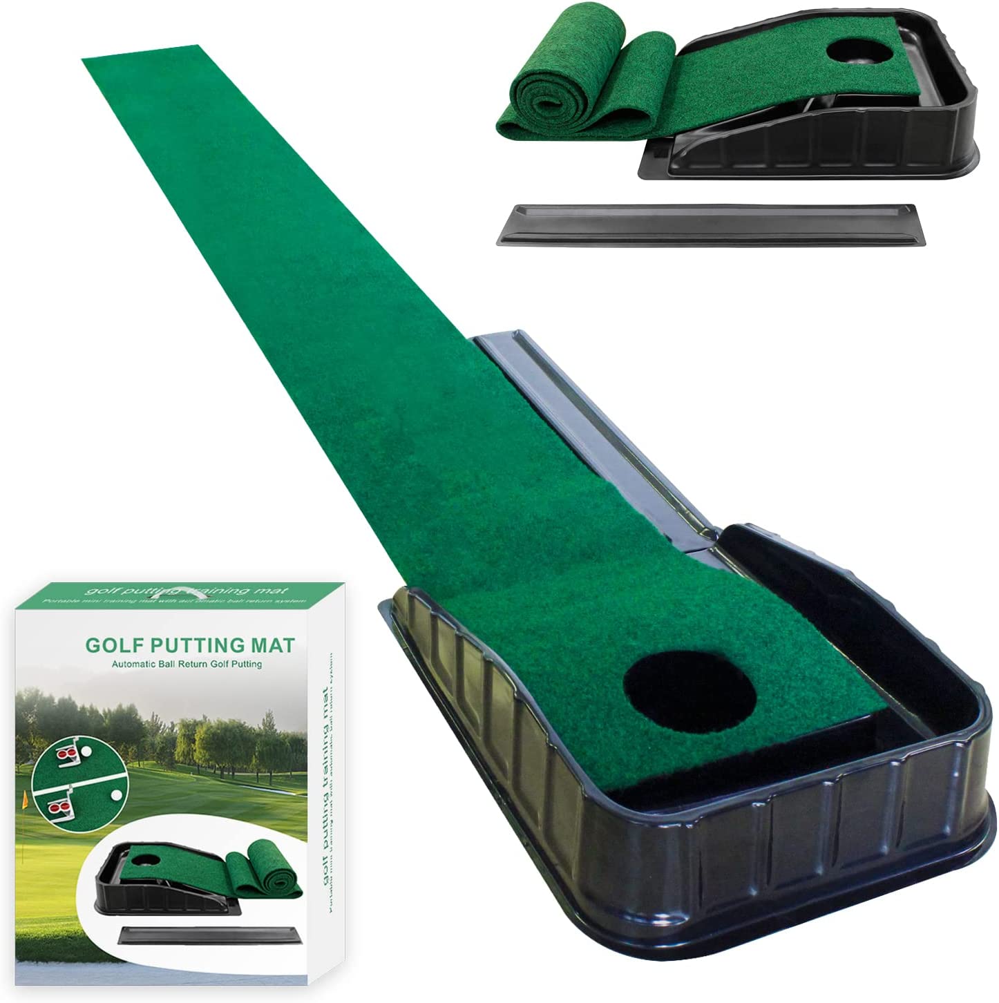 SAPLIZE TwoSpeed Golf Putting Practice Mat with Putting Alignment Mirror, 20 in X 10 ft Putting