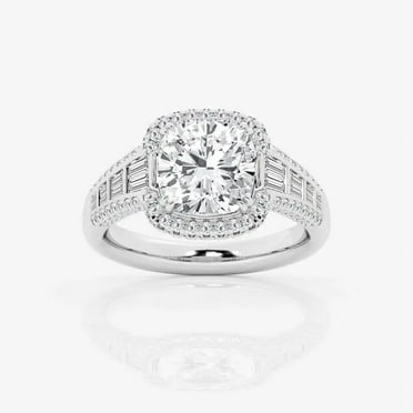 Crestin Jewel 14K White Gold Over Wedding Anniversary Rings - 1.6 Ct Cushion Cut Lab Created Diamond Rings for Her - Stackable Mountain Diamond Ring - Silver Diamond Beautiful Special Occasion Rings