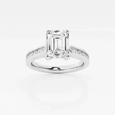 Crestin Jewel Engagement Wedding Solitaire with Accents Ring - 2 Ct Emerald Cut Lab-Created Simulated Diamond - 14K White Gold Over - Perfect Proposal Ring - Gift for Women on Special Occasion