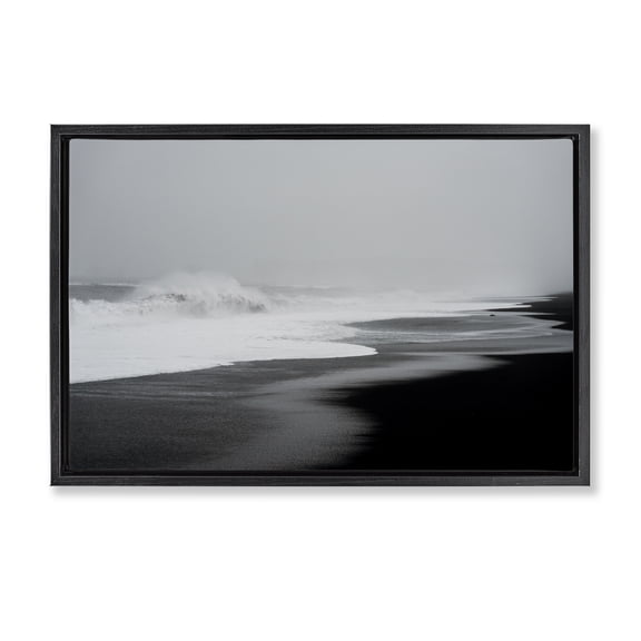 Stupell Industries Cresting Waves Black Sand Coast Black Framed Floater Canvas Wall Art, design by Jade Sharp Photo, 17 x 25
