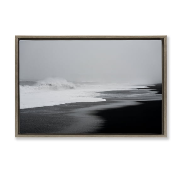 Stupell Industries Cresting Waves Black Sand Coast Brown Framed Floater Canvas Wall Art, design by Jade Sharp Photo, 17 x 25