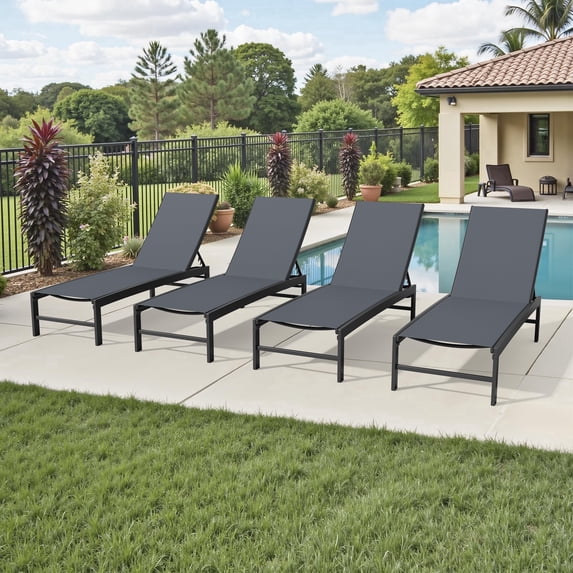 Crestlive 4-Piece Patio Pool Chaise Lounge Chair, 5-Position, Dark Gray