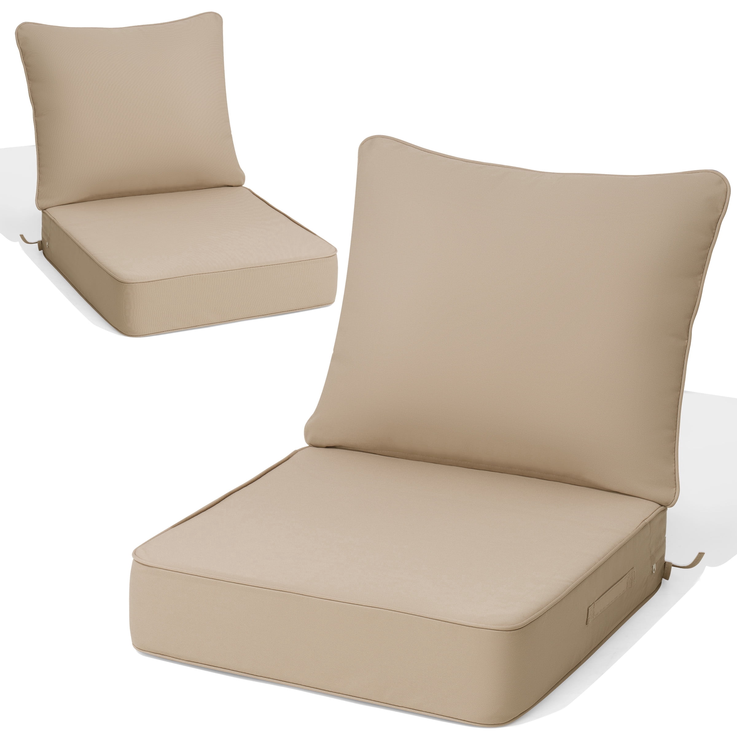 Crestlive 5.5" Outdoor Cushion for Patio Furniture Set of 2, 24 x 24, Waterproof and Fade-Resistant Deep Seat Cushions for Chair, Wicker Sofa and Couch, Beige
