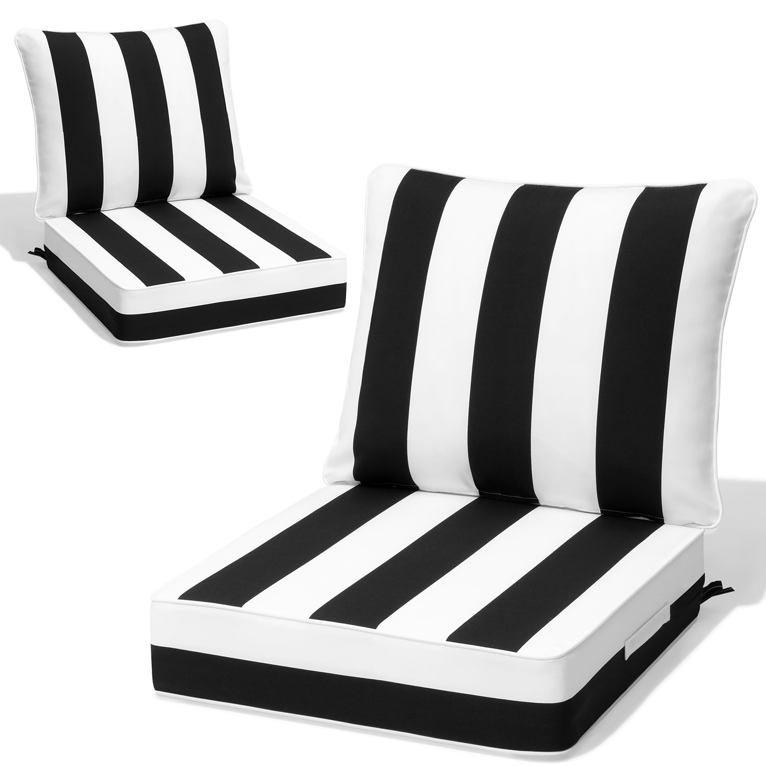 Crestlive 5.5" Outdoor Cushion for Patio Furniture Set of 2, 24 x 24, Waterproof and Fade-Resistant Deep Seat Cushions for Chair, Wicker Sofa and Couch, Black White Striped
