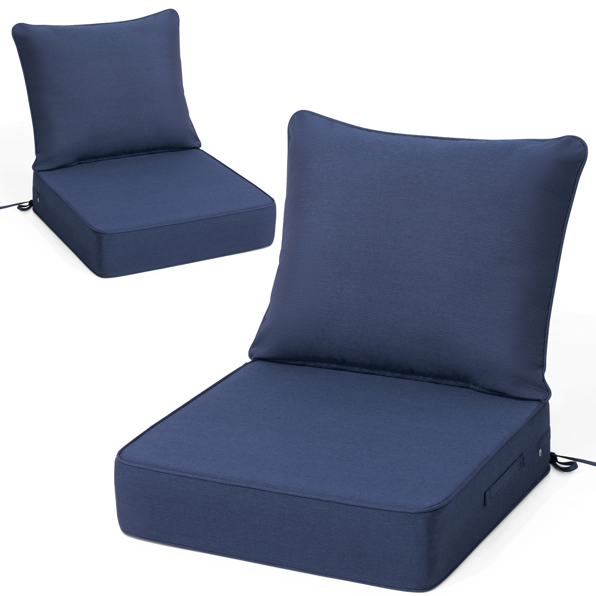 Crestlive 5.5" Outdoor Cushion for Patio Furniture Set of 2, 24 x 24, Waterproof and Fade-Resistant Deep Seat Cushions for Chair, Wicker Sofa and Couch, Navy Blue