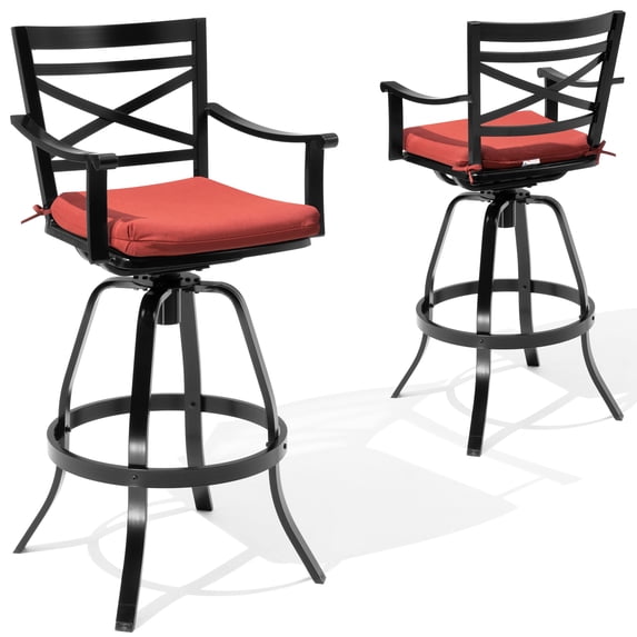Crestlive Aluminum Outdoor Swivel Bar Stools with Sunbrella Cushions, Set of 2, Red
