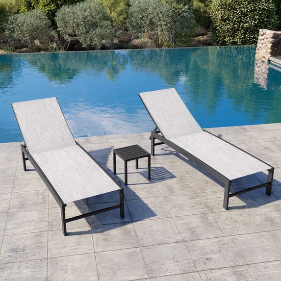 Crestlive Patio Pool Chaise Lounge Set with Side Table, Earth