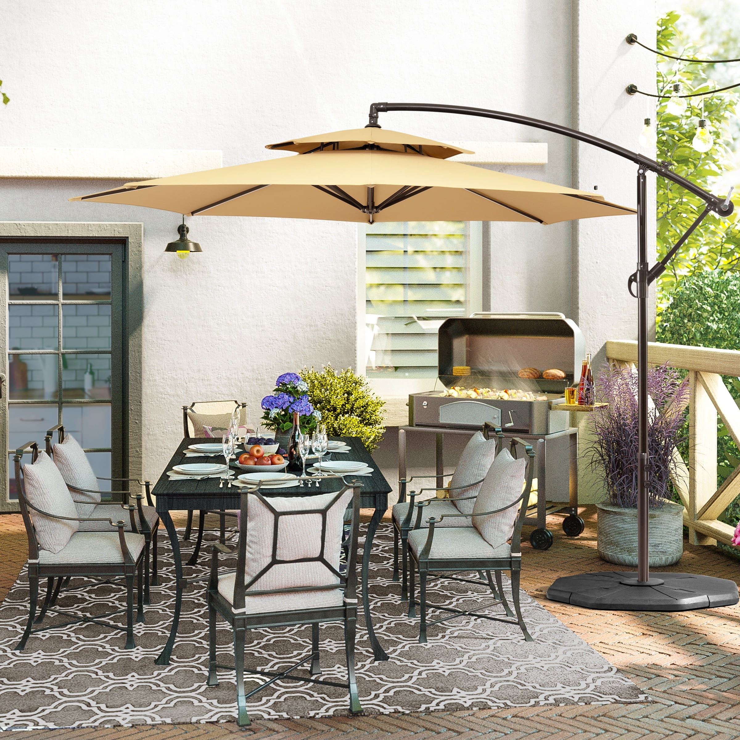 Crestlive Products 10foot Double Top Patio Cantilever Umbrella Tan Dia