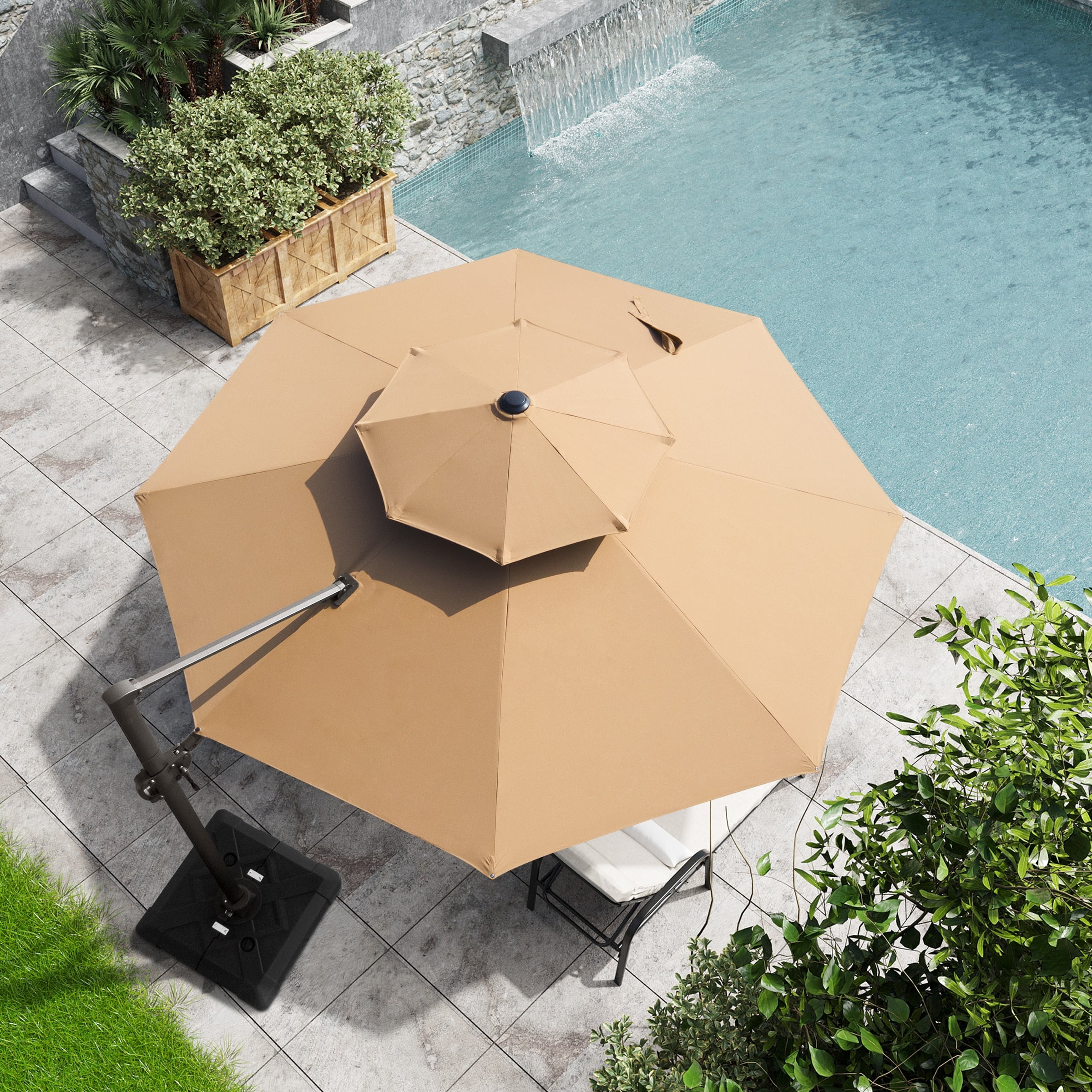 11.5' Tan Aluminum Cantilever Patio Umbrella with Crank