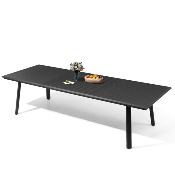 Crestlive Products 117" Outdoor Aluminum Patio Dining Table for 6-8 People with Umbrella Hole, Weather Resistant Outdoor Dining Table for Backyard, Patio, Garden, Black