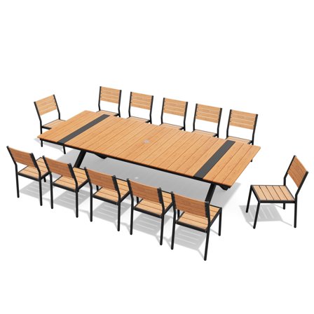 Crestlive Products 13-Piece Outdoor Dining Table Set for 12,Aluminum Patio Table and Chairs with Umbrella Hole, Dark Gray