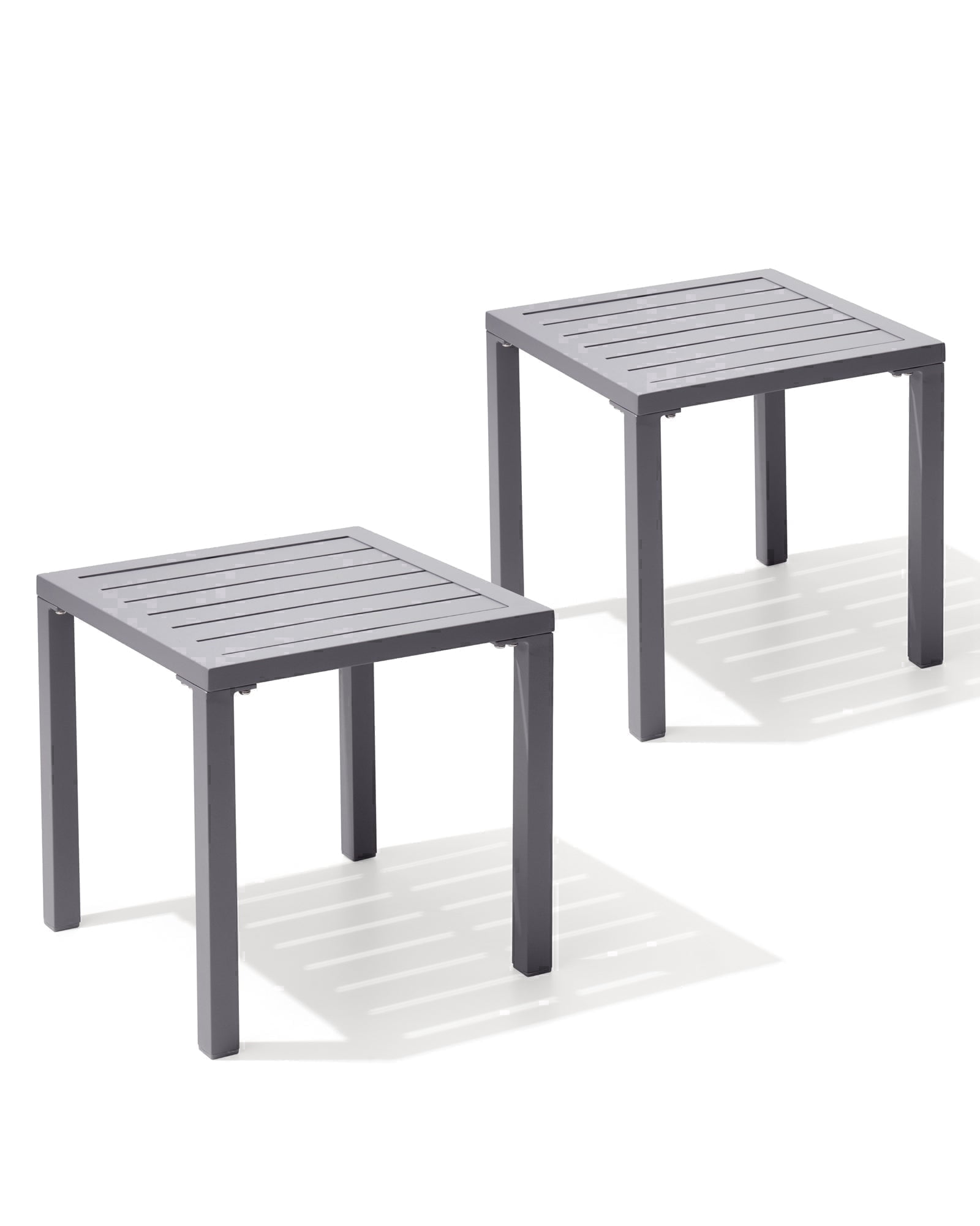 Crestlive Products 2-Pack 15.7" x 15.7" Outdoor Side Table, All-Weather Aluminum Square Patio End Table, Gray