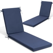Crestlive Products Set of 2 Outdoor Chaise Lounge Cushion, Waterproof Recliner Cushion 72" x 21", Navy Blue