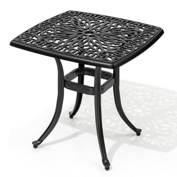 Crestlive Products 21.06" Cast Aluminum Square Outdoor Bistro Table with Umbrella Hole, Black
