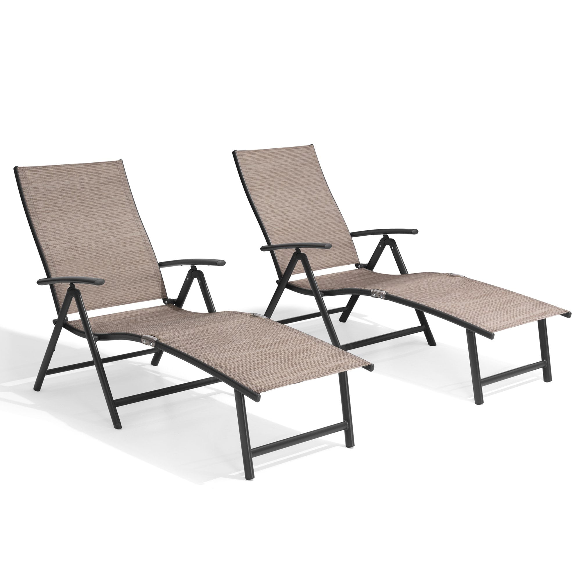 Crestlive Products 2PCS Espresso Outdoor Chaise Lounge Chairs Aluminum Folding Recliners