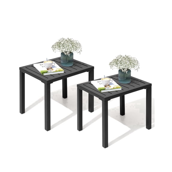 Crestlive Products 2-Pack Outdoor Side Table, 18" x 13.7" Aluminum Rectangular Patio End Table, All-Weather, Black