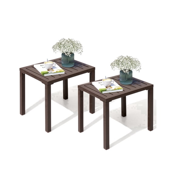 Crestlive Products 2-Pack Outdoor Side Table, 18" x 13.7" Aluminum Rectangular Patio End Table, All-Weather, Brown