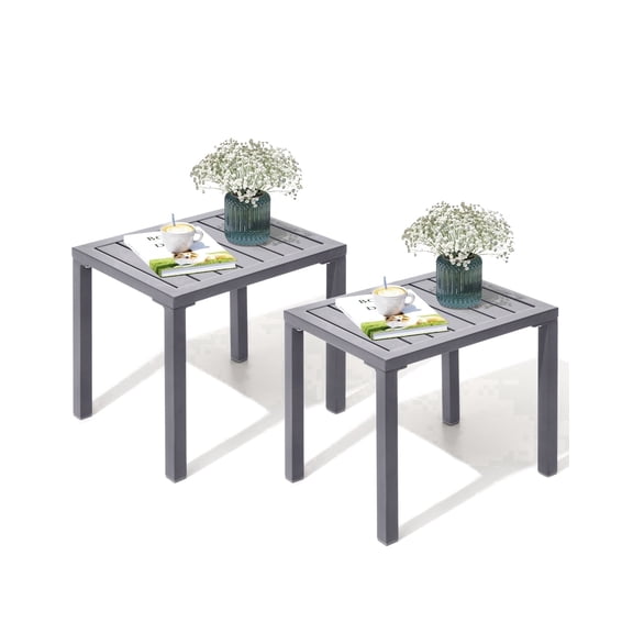Crestlive Products 2-Pack Outdoor Side Table, 18" x 13.7" Aluminum Rectangular Patio End Table, All-Weather, Gray