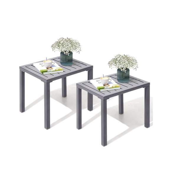 Crestlive Products 2PCS Outdoor Side Table, 18" x 13.8" Aluminum Rectangular Patio End Table, All-Weather, Gray