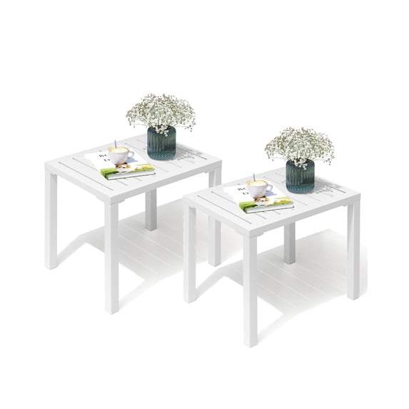 Crestlive Products 2-Pack Outdoor Side Table, 18" x 13.7" Aluminum Rectangular Patio End Table, All-Weather, White