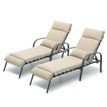 Crestlive Products 2pcs Tan Patio Steel Recliner Adjustable Chaise Lounge Chairs