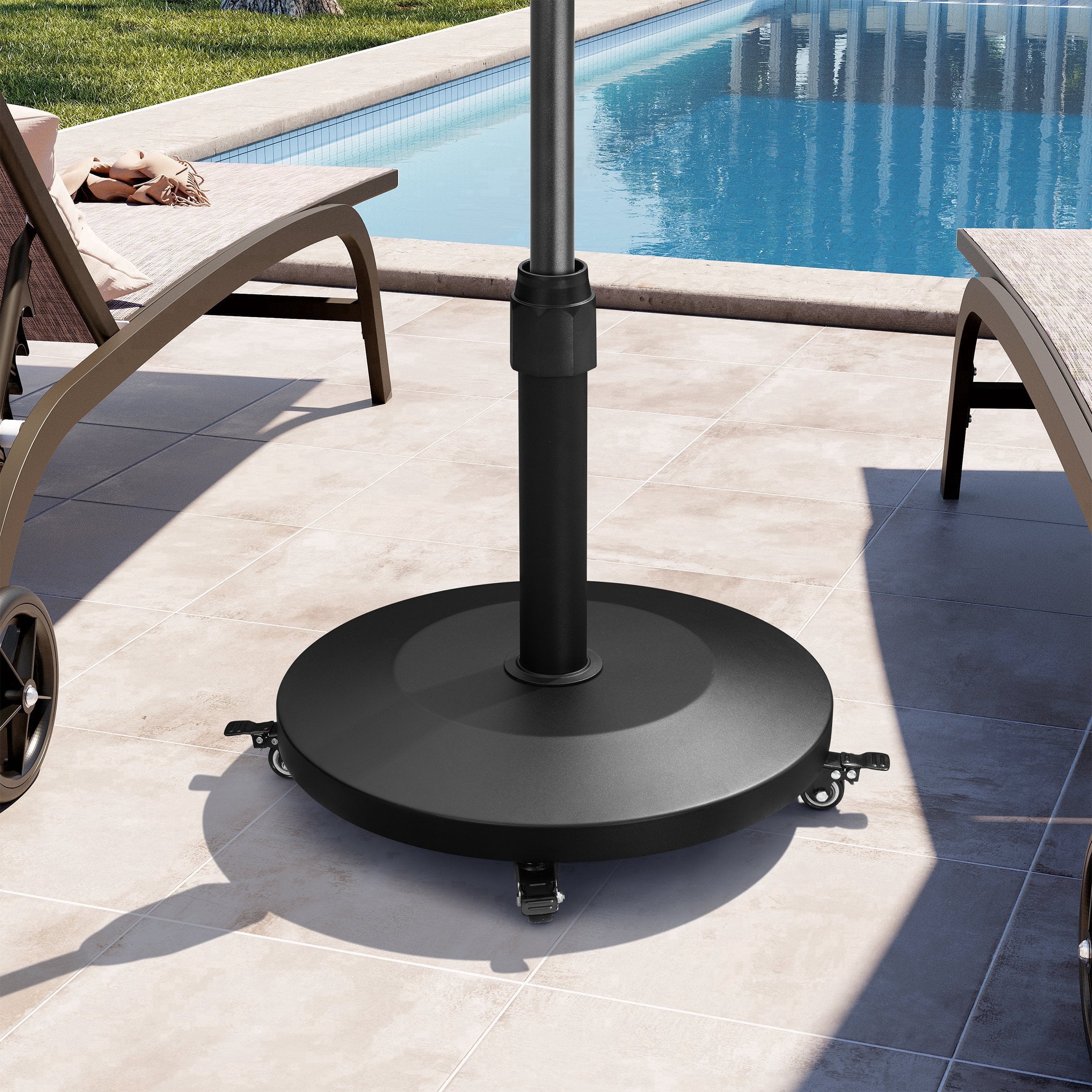 Crestlive Products 44 lbs Round Heavy Duty Concrete Patio Umbrella Base with 4 Wheels, Black