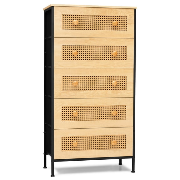 Crestlive Products 5-Drawer Dresser PE Rattan Vertical Storage Tower Chest