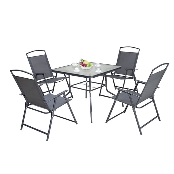 Crestlive Products 5 Pcs Metal & Glass Patio Dining Set with Umbrella Hole in Gray