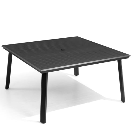 Crestlive Products 57" Outdoor Aluminum Patio Dining Table for 6-8 People with Umbrella Hole, Weather Resistant Outdoor Dining Table for Backyard, Patio, Garden, Black