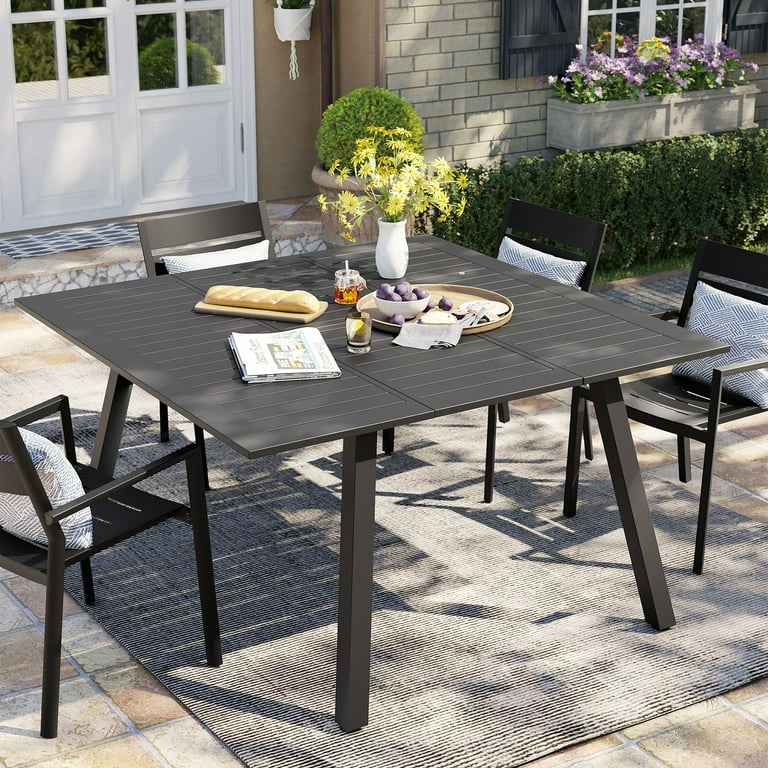 Crestlive Products 6 8 Person Rectangle Expandable Aluminum Outdoor Patio Dining Table Black Walmart