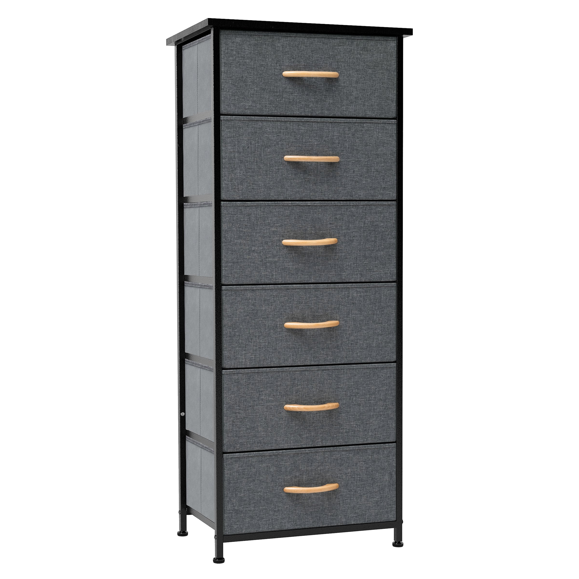 Gray Vertical 6-Drawer Fabric and Wood Storage Tower