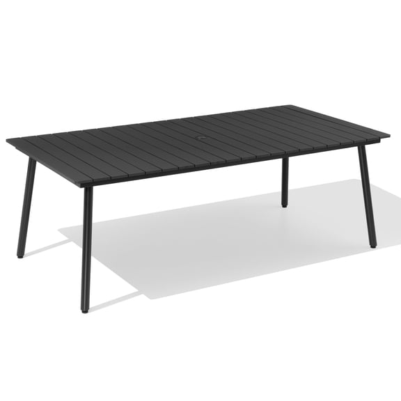 Crestlive Products 70" Patio Outdoor Dining Table for 6, Sturdy Aluminum Frame Wood-Grain Top with Umbrella Hole, Black