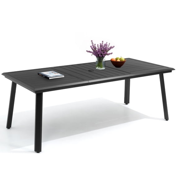 Crestlive Products 83" Outdoor Aluminum Patio Dining Table for 6-8 People with Umbrella Hole, Weather Resistant Outdoor Dining Table for Backyard, Patio, Garden, Black