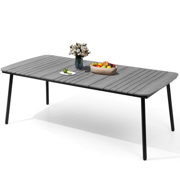 Crestlive Products 82" Outdoor Dining Table for 8 Grey Patio Table with Umbrella Hole Rectangle Table with Aluminum Frame and Wood-Like Tabletop for Lawn Backyard Garden Poolside