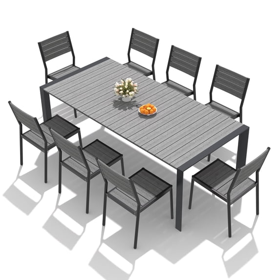 Crestlive Products 9-Piece Square Outdoor Dining Table Set for 8,Aluminum Patio Table and Chairs with Umbrella Hole, Dark Gray