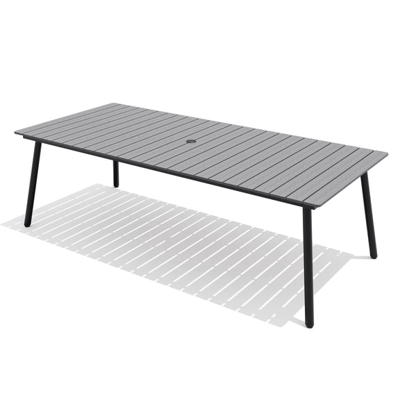 Crestlive Products 94.5" x 42.1" Aluminum Outdoor Dining Table for 8-10, Rectangular Patio Table with Umbrella Hole, Weather-Resistant Table, Gray