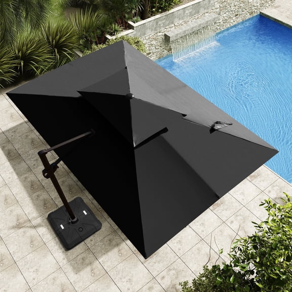 Crestlive Products 9*12ft Rectangle Cantilever Umbrella with Wheel, Windproof Double Top, 3-year Fade-Resistant Fabric, 360-degree Rotating, Black