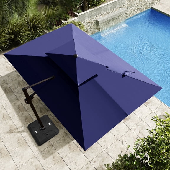 Crestlive Products 9*12ft Rectangle Cantilever Umbrella with Wheel, Windproof Double Top, 3-year Fade-Resistant Fabric, 360-degree Rotating, Blue