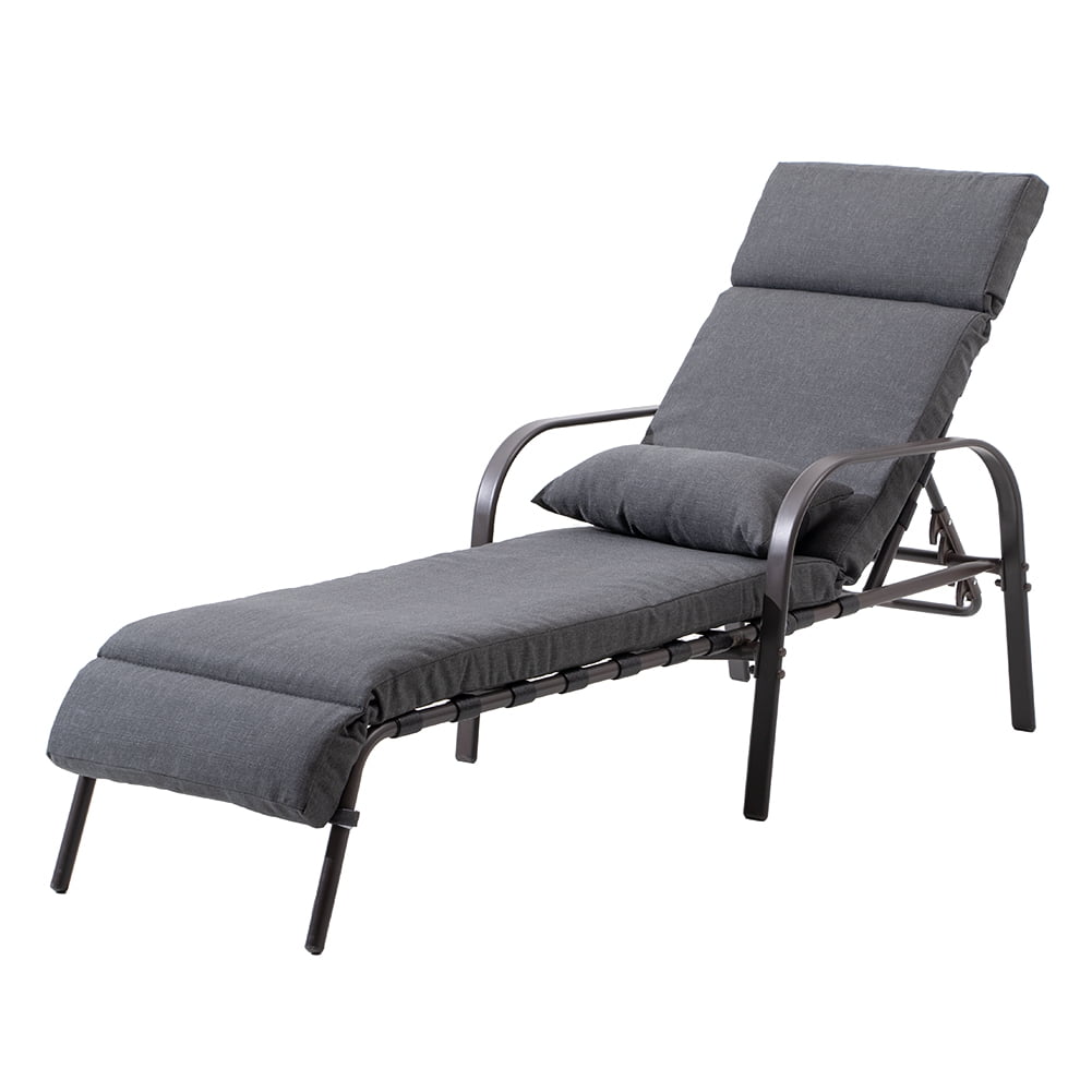 Adjustable Dark Gray Cushioned Steel Frame Outdoor Chaise Lounge