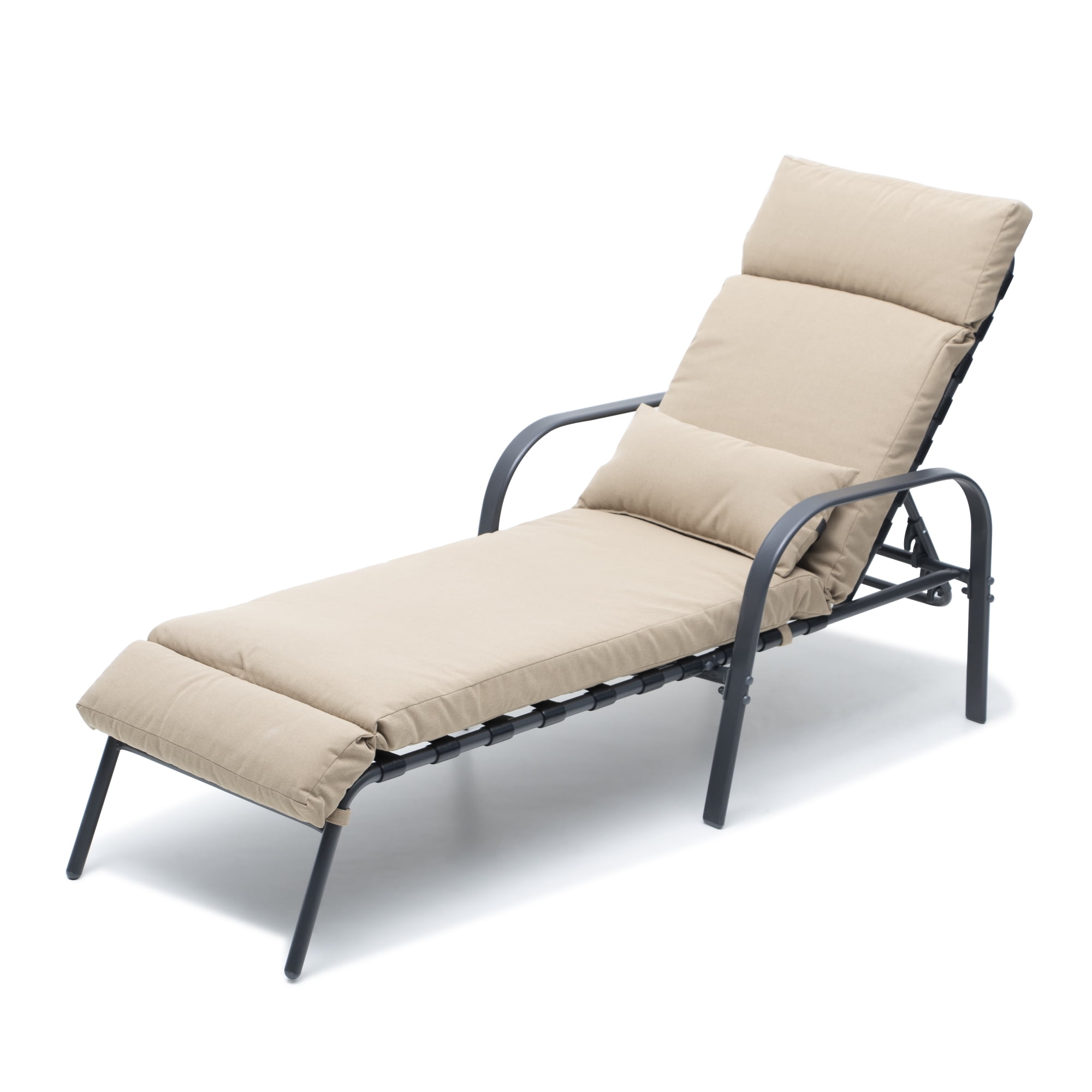 Tan Adjustable Steel Outdoor Chaise Lounge with Cushions