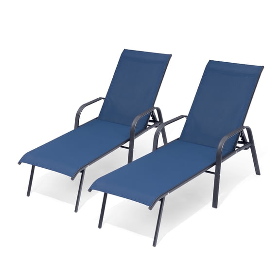 Crestlive Products Adjustable Steel Chaise Lounge Chair, 6‑Position Recliner with Rust-Resistant Frame (Navy Blue)